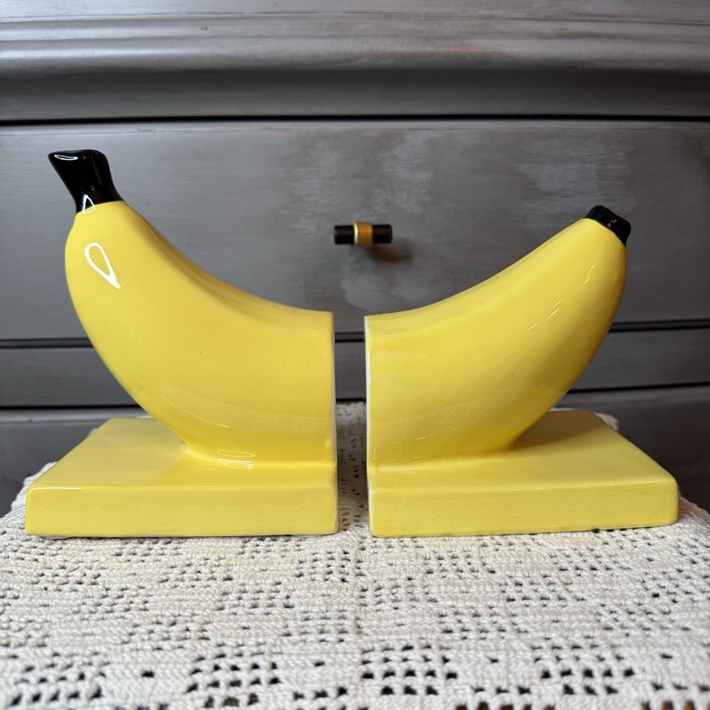 Vintage Ceramic Yellow Banana Bookends Novelty Gift Unusual Decor Eclectic